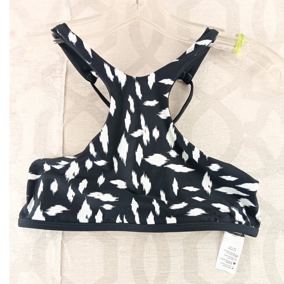 L Space by Monica Wise Black White Print Cross Back Halter Bikini Top S - Picture 1 of 9